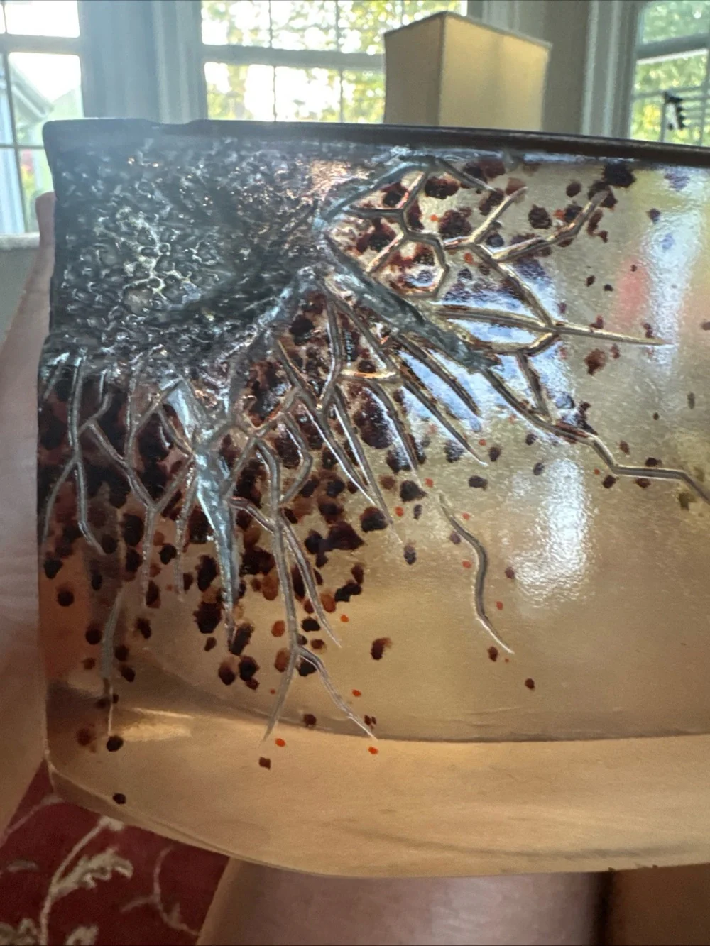 Vintage Amber Cast Resin Lidded Box Gold Fleck Metallic Tree Branch 11” Decor **